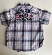 Load image into Gallery viewer, United Colors of Benetton kids boys size approx. 8 grey blue check shirt, VGUC
