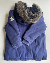 Load image into Gallery viewer, Petit Bateau kids size 4 years blue hooded jacket fluffy collar thick warm, VGUC
