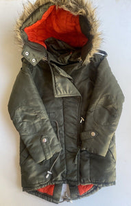 Witchery Kids size 5 olive green fluffy hooded jacket coat warm, VGUC