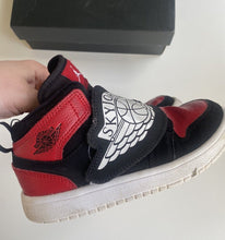 Load image into Gallery viewer, Nike Air Jordan kids US 13/EUR 31 black red high top sneakers Sky Jordan, VGUC
