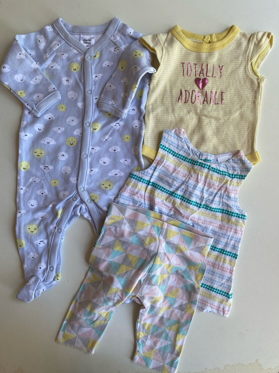 Target baby girl size 0-3 months grey pink bundle one-piece tops pants, VGUC