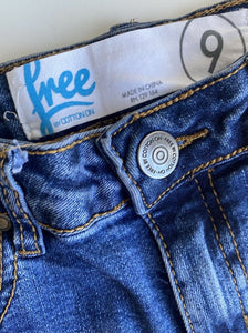 Cotton On kids size 9 blue denim distressed jeans pants adjustable waist, VGUC