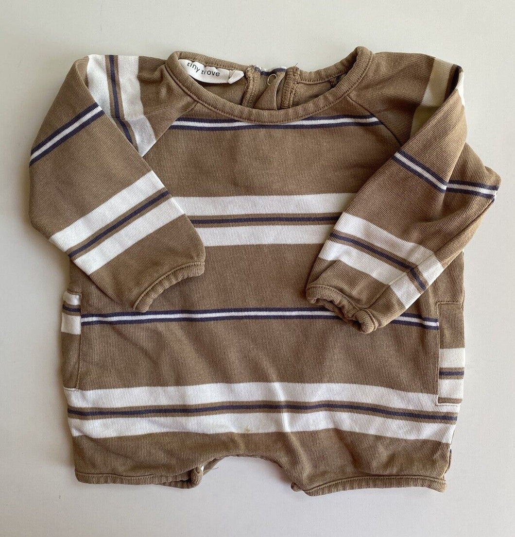 Tiny Trove baby size 6-12 months brown stripe romper one-piece, GUC