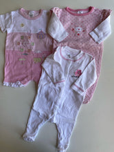 Load image into Gallery viewer, Target baby girl size 0-3 months x3 one-piece bundle white pink, VGUC
