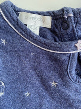 Load image into Gallery viewer, Purebaby baby girl size 18-24 months blue silver stars dress, VGUC
