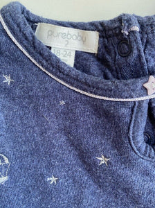 Purebaby baby girl size 18-24 months blue silver stars dress, VGUC