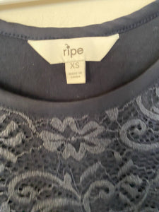 Ripe Women's size XS navy blue lace long sleeve fitted dress, EUC