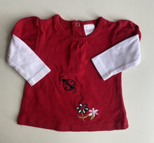 Load image into Gallery viewer, Ollie&#39;s Place baby girl size 0-3 months red long sleeve t-shirt ladybug, VGUC
