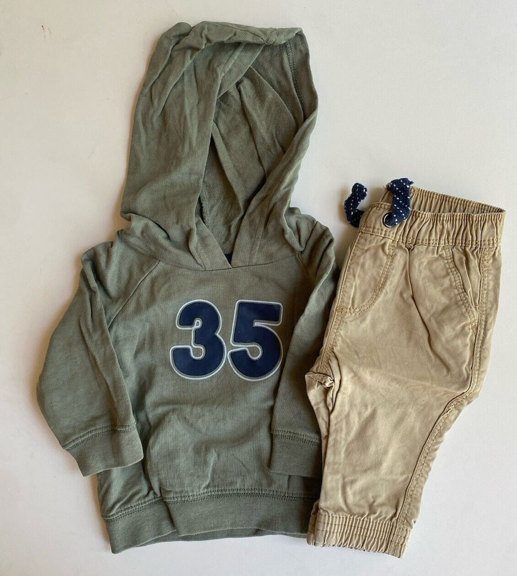 Target baby boy size 0-3 months green jumper brown pants bundle, VGUC
