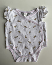 Load image into Gallery viewer, Bebe by Minihaha baby girl size 0-3 months white wrap bodysuit top deers, VGUC
