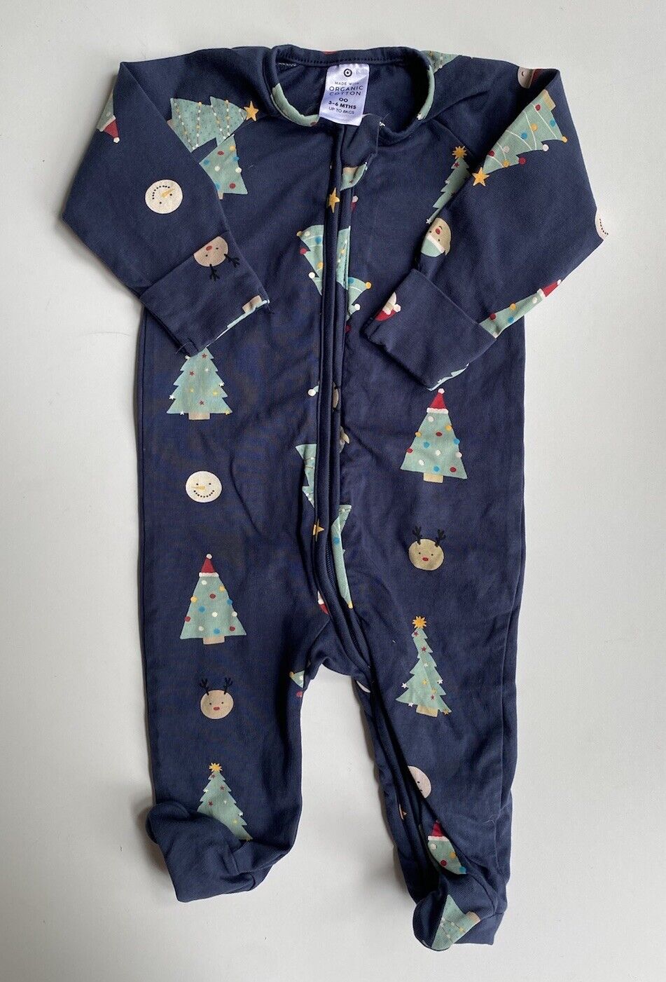 Target baby size 3-6 months blue Christmas one-piece zip, VGUC