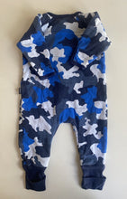 Load image into Gallery viewer, Bonds baby size approx. 6-12 months zippy wondersuit thick blue camo, VGUC
