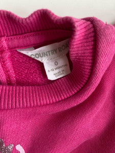 Country Road baby girl size 6-12 months pink frill radish pullover jumper, VGUC