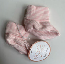 Load image into Gallery viewer, Gaia baby girl one size pink white stripe organic cotton booties, BNWT
