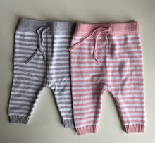 Load image into Gallery viewer, Target baby girl size 0-3 months x2 pairs knit pink grey stripe leggings, VGUC
