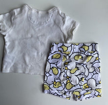 Load image into Gallery viewer, Peter Alexander baby size 0-3 months white yelllow duck PJ set top shorts, VGUC
