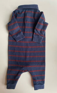 Ralph Lauren baby boy size 0-3 months navy blue maroon stripe one-piece, VGUC