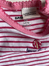 Load image into Gallery viewer, Babies R Us baby girl size 0-3 months pink white stripe bodysuit ladybug, VGUC
