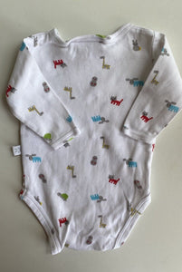 Marquise baby size 0-3 months white long sleeve bodysuit animals, VGUC