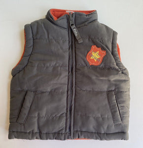 Pumpkin Patch baby boy size 3-6 months grey orange warm vest Fireman, VGUC