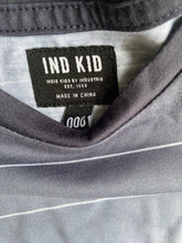 Load image into Gallery viewer, Indie Kids baby boy size 0-3 months grey white stripe short sleeve top, VGUC
