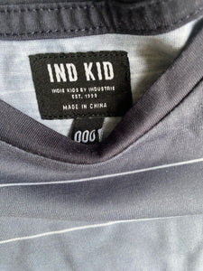 Indie Kids baby boy size 0-3 months grey white stripe short sleeve top, VGUC