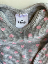 Load image into Gallery viewer, Target baby girl size 0-3 months pink grey waffle tops leggings hearts, VGUC
