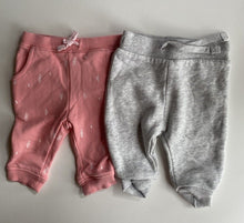 Load image into Gallery viewer, Target baby girl size 0-3 months x2 pairs track pants pink grey, VGUC
