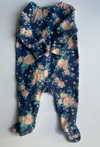 Cotton On baby girl size 0-3 months blue pink floral zip up one-piece, VGUC