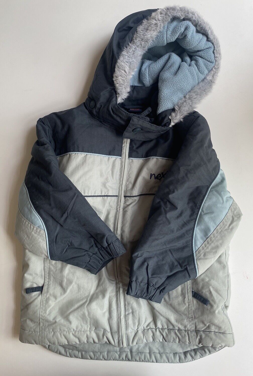 Next kids toddler size 2-3 years blue grey hooded warm thick ski jacket, VGUC