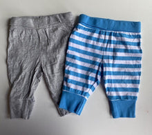 Load image into Gallery viewer, Unbranded baby size 0-3 months x2 pairs leggings grey blue stripe, VGUC
