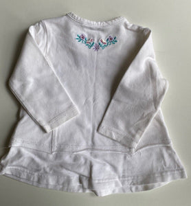 Guess baby girl size 9-12 months white long sleeve top floral pockets, VGUC