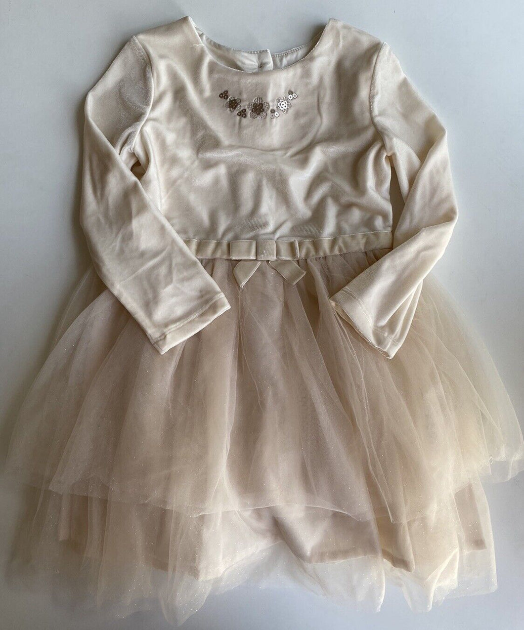 Origami kids girls size 4 cream velvet pink tutu party dress sparkles, VGUC