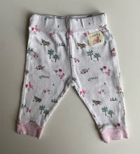 Load image into Gallery viewer, Purebaby baby girl size 0-3 months white pink farm animals leggings pants, VGUC
