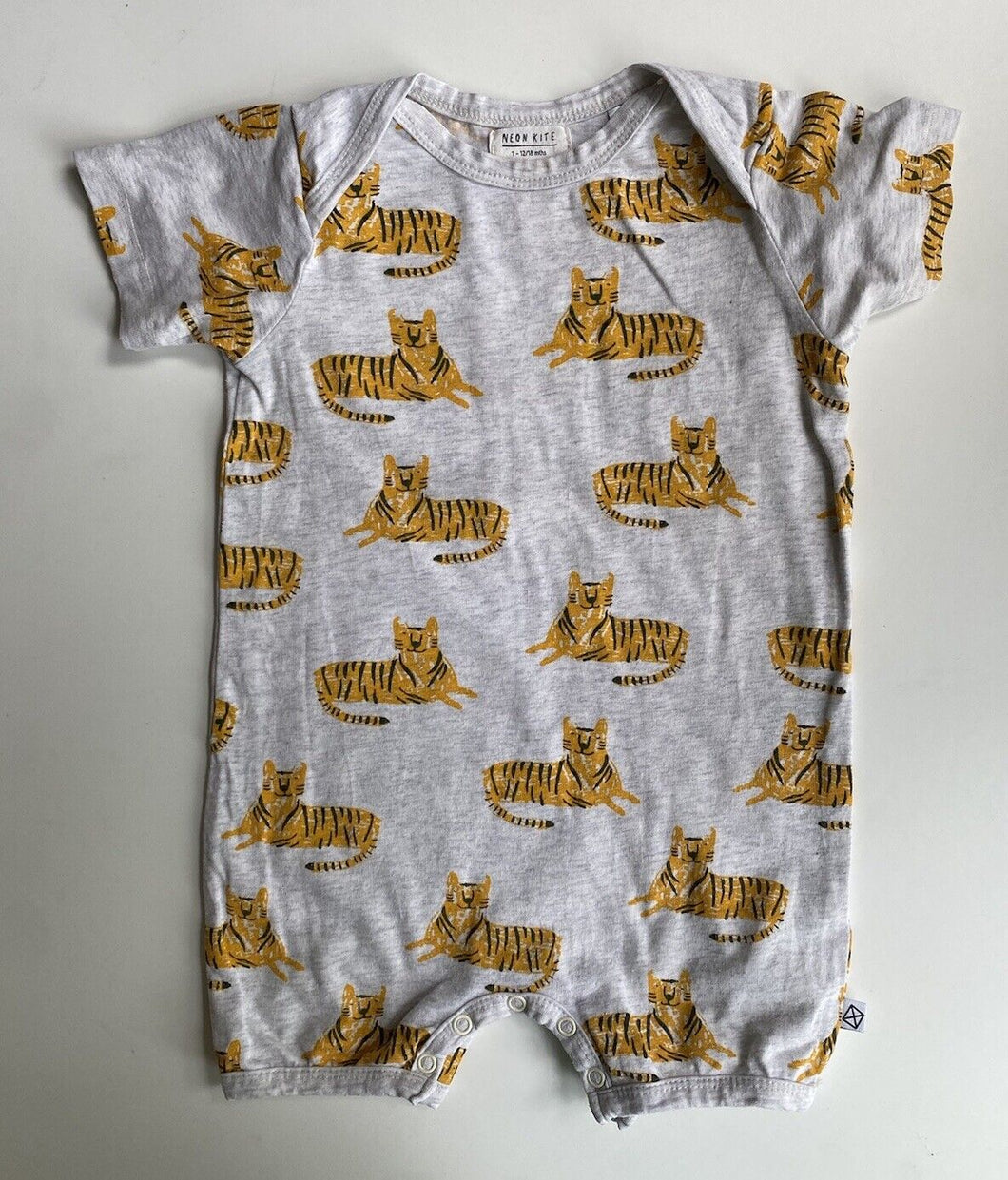 Neon Kite baby size 12-18 months grey tigers romper one-piece, VGUC