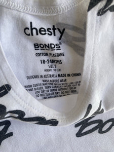 Bonds baby size 18-24 months white grey logo chesty tank singlet, VGUC