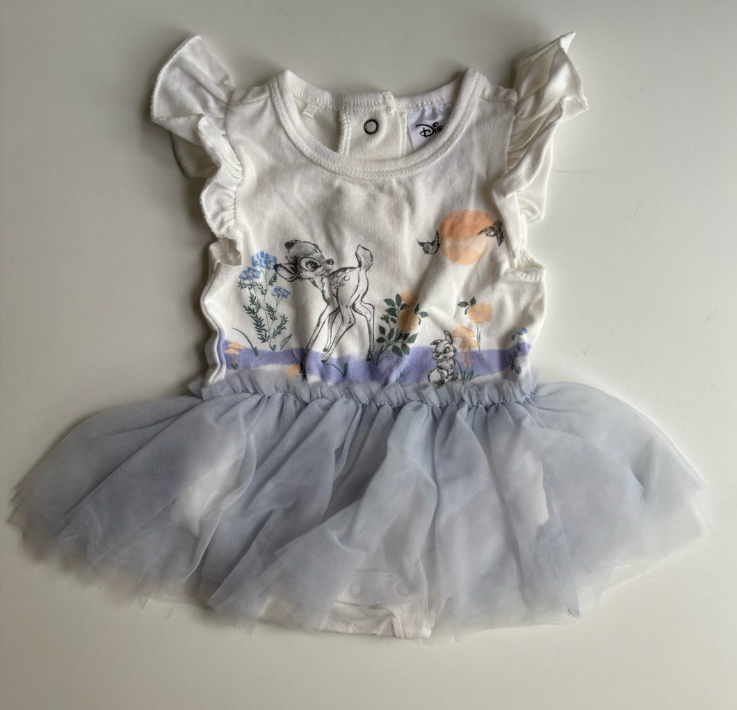 Disney baby girl size newborn white blue tutu Bambi dress, VGUC