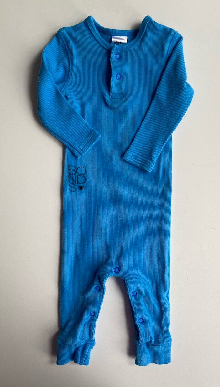 Bonds baby size 0-3 months blue ribbed one-piece growsuit, VGUC