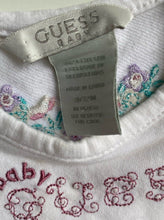 Load image into Gallery viewer, Guess baby girl size 9-12 months white long sleeve top floral pockets, VGUC
