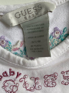 Guess baby girl size 9-12 months white long sleeve top floral pockets, VGUC