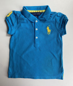 Ralph Lauren baby girl size 18-24 months blue yellow polo shirt, GUC