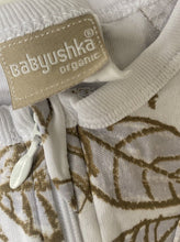 Load image into Gallery viewer, Babyushka baby size 0-3 months white brown grey leaves one-piece, VGUC
