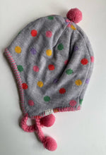 Load image into Gallery viewer, Toshi kids girls size M grey pink spotted knit beanie hat, VGUC
