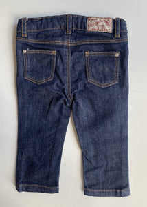 Petit Bateau baby sizde 3-6 months dark blue denim pull on jeans pants, EUC