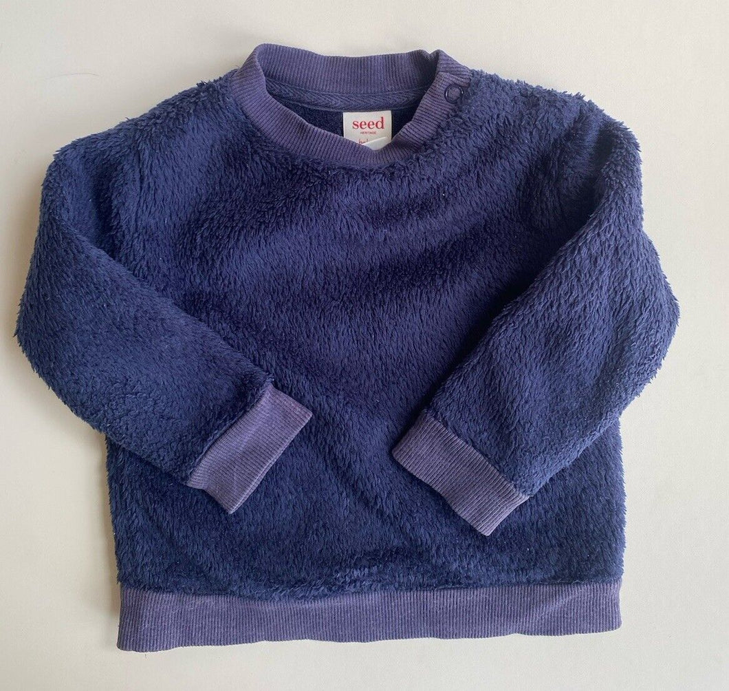 Seed baby size 6-12 months navy blue fluffy pullover jumper, VGUC