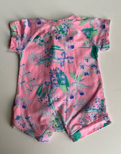 Bonds baby girl size 0-3 months zippy wondersuit romper pink floral, VGUC