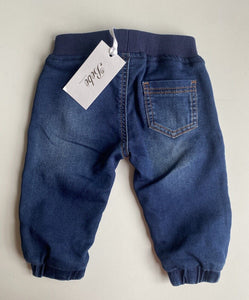 Bebe by Minihaha baby size 6-12 months blue denim pull on drawstring pants, BNWT