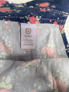 Target baby girl size 6-12 months blue denim pinafore dress pink floral, EUC