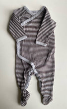 Load image into Gallery viewer, Bonds baby size 3-6 months grey stripe wrap one-piece growsuit, VGUC
