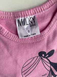 Milky Inc baby girl size 6-12 months pink short sleeve bodysuit top girl, VGUC